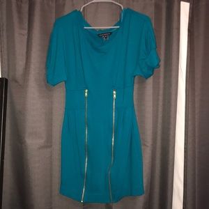 Blue teal dress with gold zippers